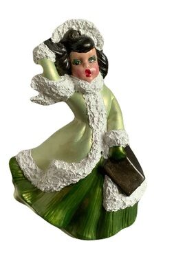 Vintage-Inspired Green Snow Coat Caroler Figurine Atlantic Mold